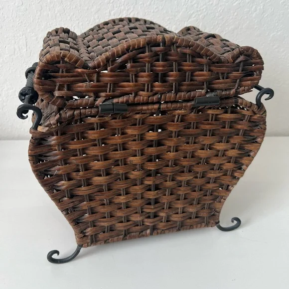 Vintage Wicker Chest Wrought Iron Frame‎ & HandlesElephant Mom and Baby Decor